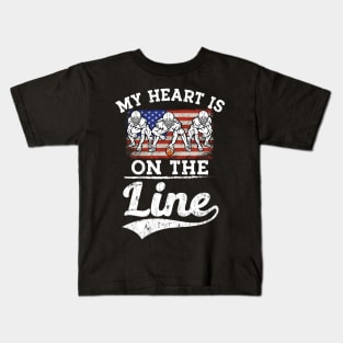 My Heart Is On The Line usa flag Offensive Lineman Retro football Kids T-Shirt